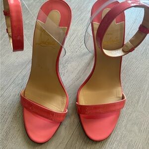 Christian Louboutin Coral Patent Ankle-Strap Heels